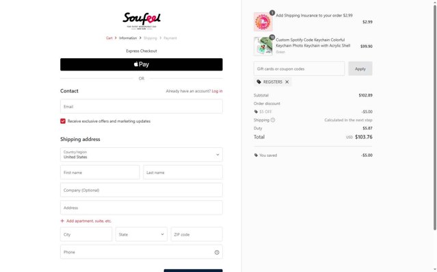 Soufeel checkout page showing Soufeel coupon code box | Screenshot taken by SimplyCodes community member on Aug 25, 2025