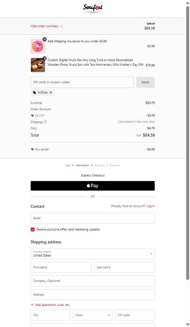 Soufeel checkout page showing Soufeel coupon code box | Screenshot taken by SimplyCodes community member on Aug 30, 2025