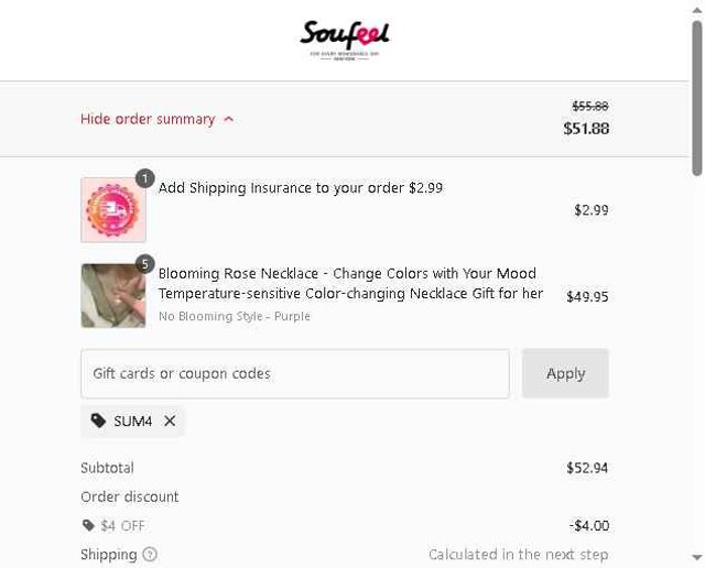 Soufeel checkout page showing Soufeel coupon code box | Screenshot taken by SimplyCodes community member on Aug 23, 2025