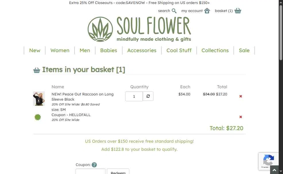 Soul Flower checkout page showing Soul Flower promo code box | Screenshot taken by SimplyCodes community member on Sep 18, 2025