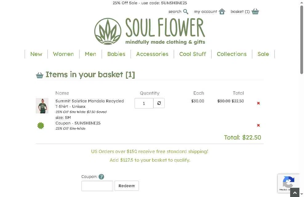 Soul Flower checkout page showing Soul Flower promo code box | Screenshot taken by SimplyCodes community member on May 20, 2025