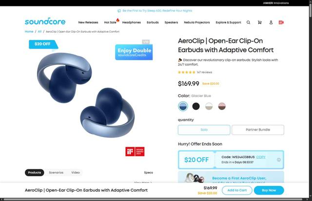 Soundcore checkout page showing Soundcore discount code box | Screenshot taken by SimplyCodes community member on Sep 10, 2025
