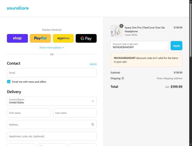 Soundcore checkout page showing Soundcore discount code box | Screenshot taken by SimplyCodes community member on Sep 8, 2025