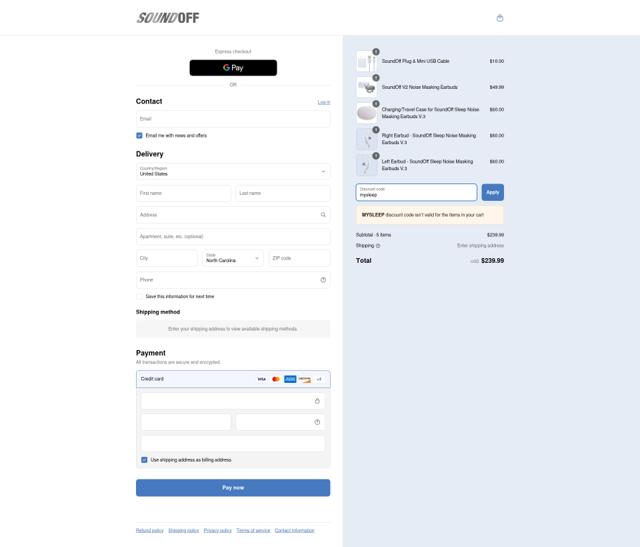 SoundOff checkout page showing SoundOff coupon code box | Screenshot taken by SimplyCodes community member on Jun 19, 2025