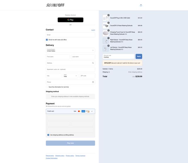 SoundOff checkout page showing SoundOff coupon code box | Screenshot taken by SimplyCodes community member on Jul 10, 2025