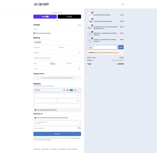 SoundOff checkout page showing SoundOff coupon code box | Screenshot taken by SimplyCodes community member on Jun 16, 2025
