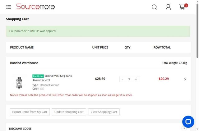 Sourcemore checkout page showing Sourcemore coupon code box | Screenshot taken by SimplyCodes community member on Sep 7, 2025