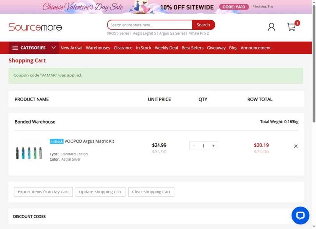 Sourcemore checkout page showing Sourcemore coupon code box | Screenshot taken by SimplyCodes community member on Aug 29, 2025