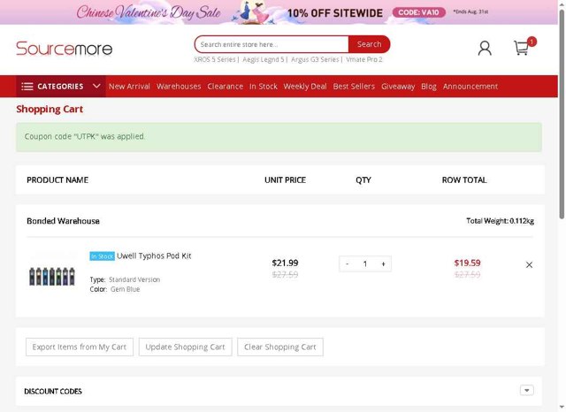 Sourcemore checkout page showing Sourcemore coupon code box | Screenshot taken by SimplyCodes community member on Aug 29, 2025