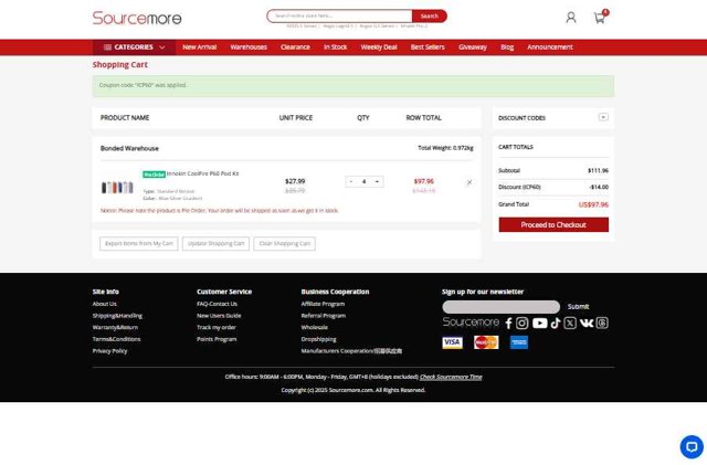 Sourcemore checkout page showing Sourcemore coupon code box | Screenshot taken by SimplyCodes community member on Sep 7, 2025