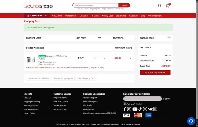 Sourcemore checkout page showing Sourcemore coupon code box | Screenshot taken by SimplyCodes community member on Sep 7, 2025