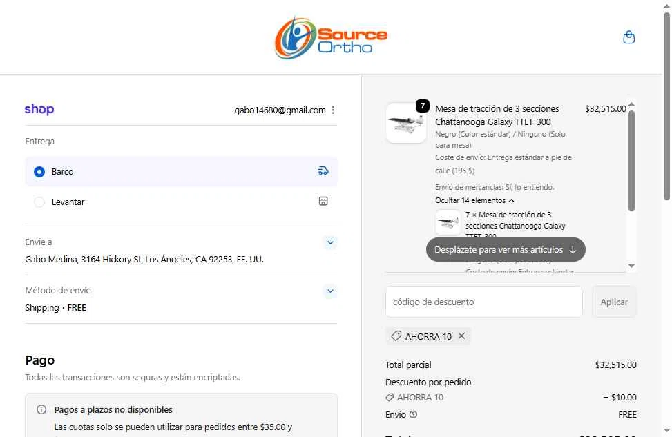 SourceOrtho checkout page showing SourceOrtho coupon code box | Screenshot taken by SimplyCodes community member on Nov 10, 2025