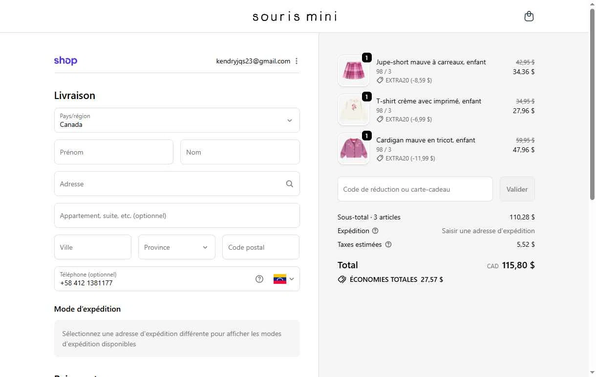 Souris Mini checkout page showing Souris Mini promo code box | Screenshot taken by SimplyCodes community member on Oct 20, 2025