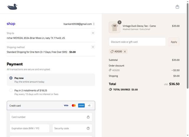 Southern Marsh checkout page showing Southern Marsh discount code box | Screenshot taken by SimplyCodes community member on Sep 14, 2025