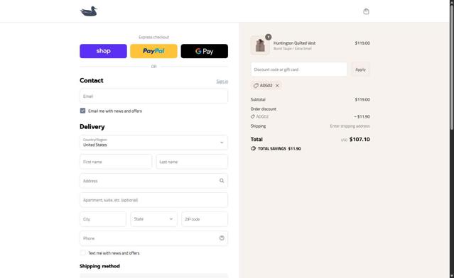 Southern Marsh checkout page showing Southern Marsh discount code box | Screenshot taken by SimplyCodes community member on Sep 14, 2025