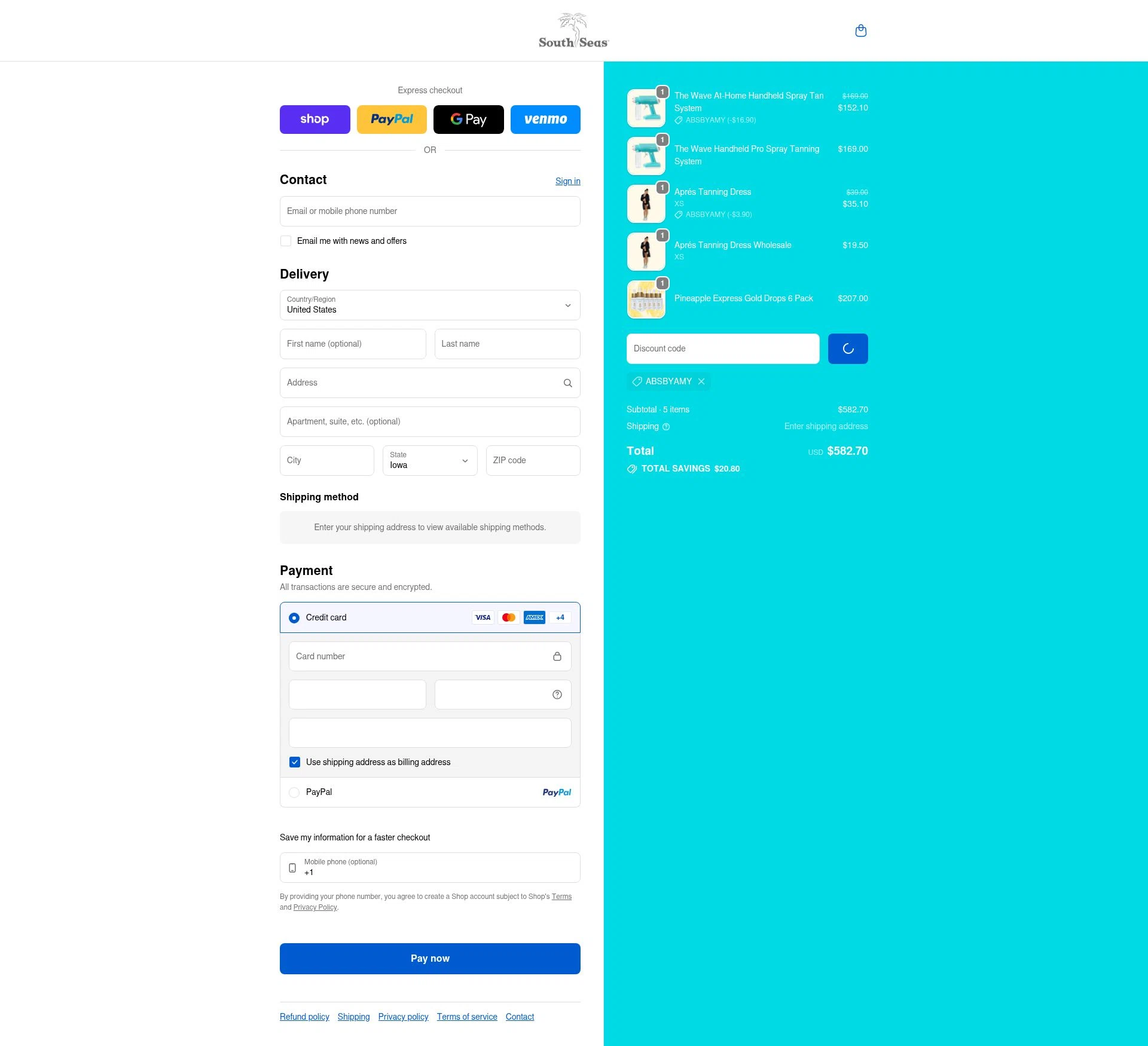 South Seas Skincare checkout page showing South Seas Skincare coupon code box | Screenshot taken by SimplyCodes community member on Feb 1, 2026