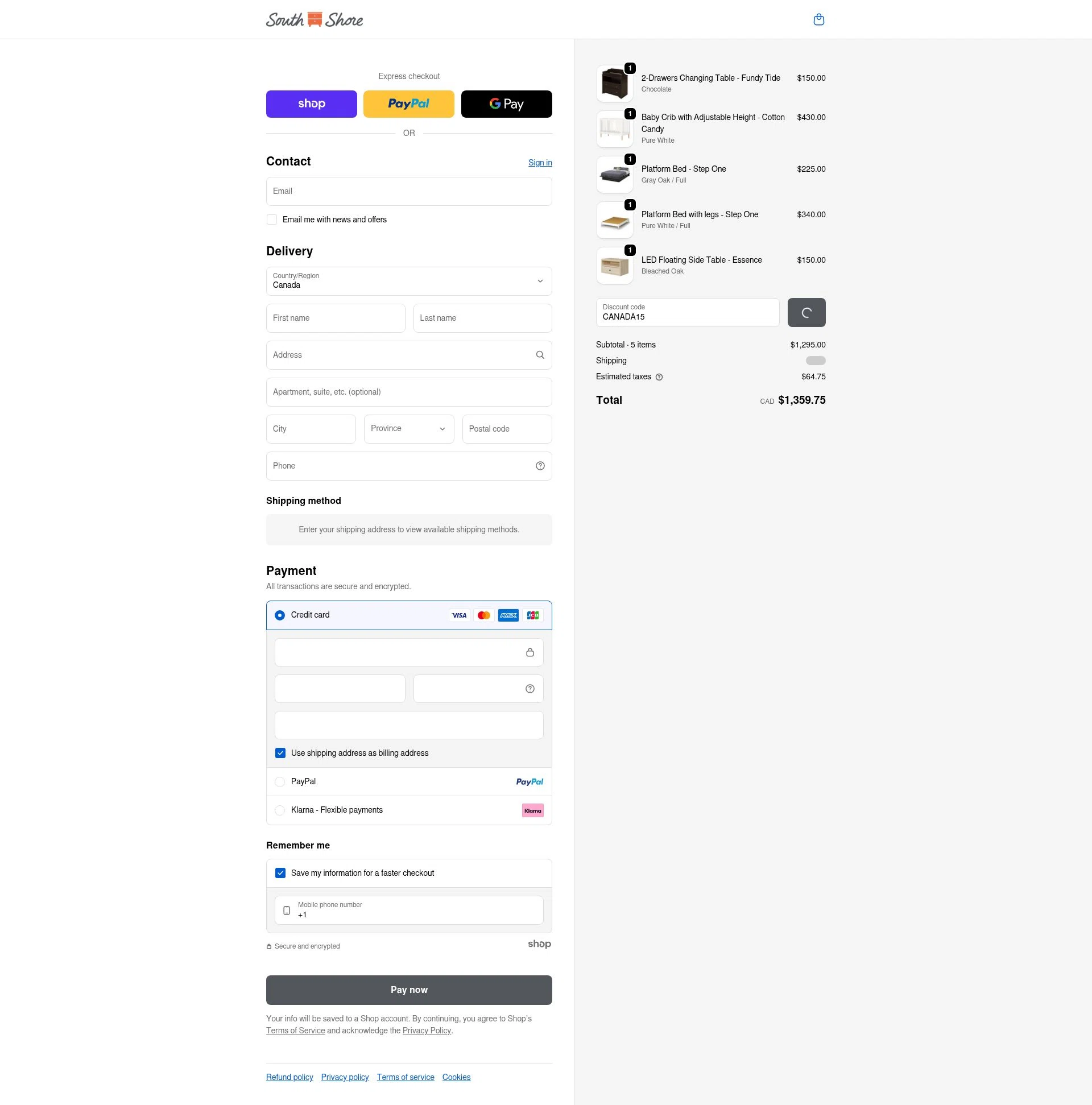 South Shore Furniture checkout page showing South Shore Furniture promo code box | Screenshot taken by SimplyCodes community member on Jan 26, 2026