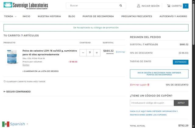 Sovereign Laboratories checkout page showing Sovereign Laboratories coupon code box | Screenshot taken by SimplyCodes community member on Jul 1, 2025