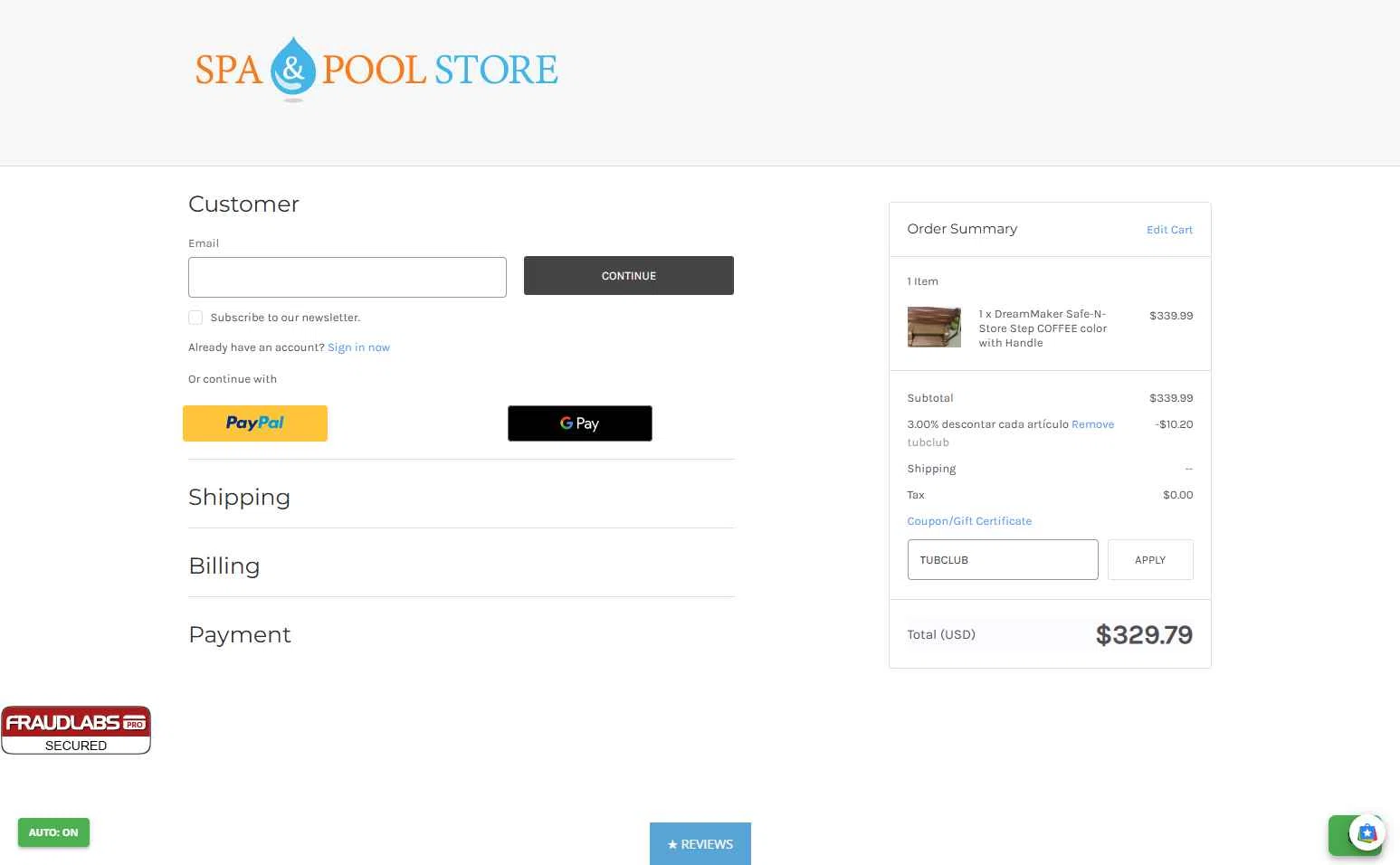 Spa and Pool checkout page showing Spa and Pool promo code box | Screenshot taken by SimplyCodes community member on Nov 26, 2025