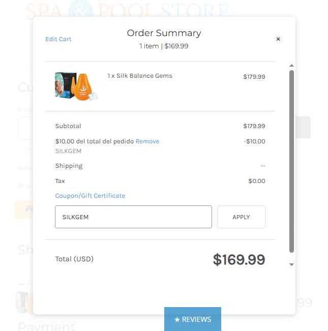 Spa and Pool checkout page showing Spa and Pool promo code box | Screenshot taken by SimplyCodes community member on Sep 29, 2025