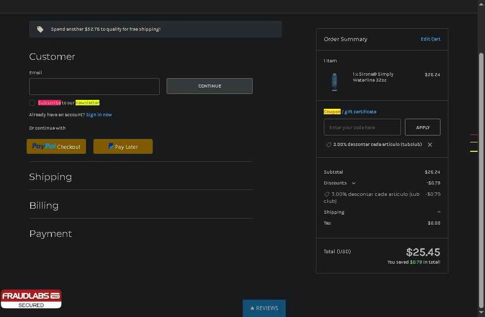 Spa and Pool checkout page showing Spa and Pool promo code box | Screenshot taken by SimplyCodes community member on Jan 23, 2026