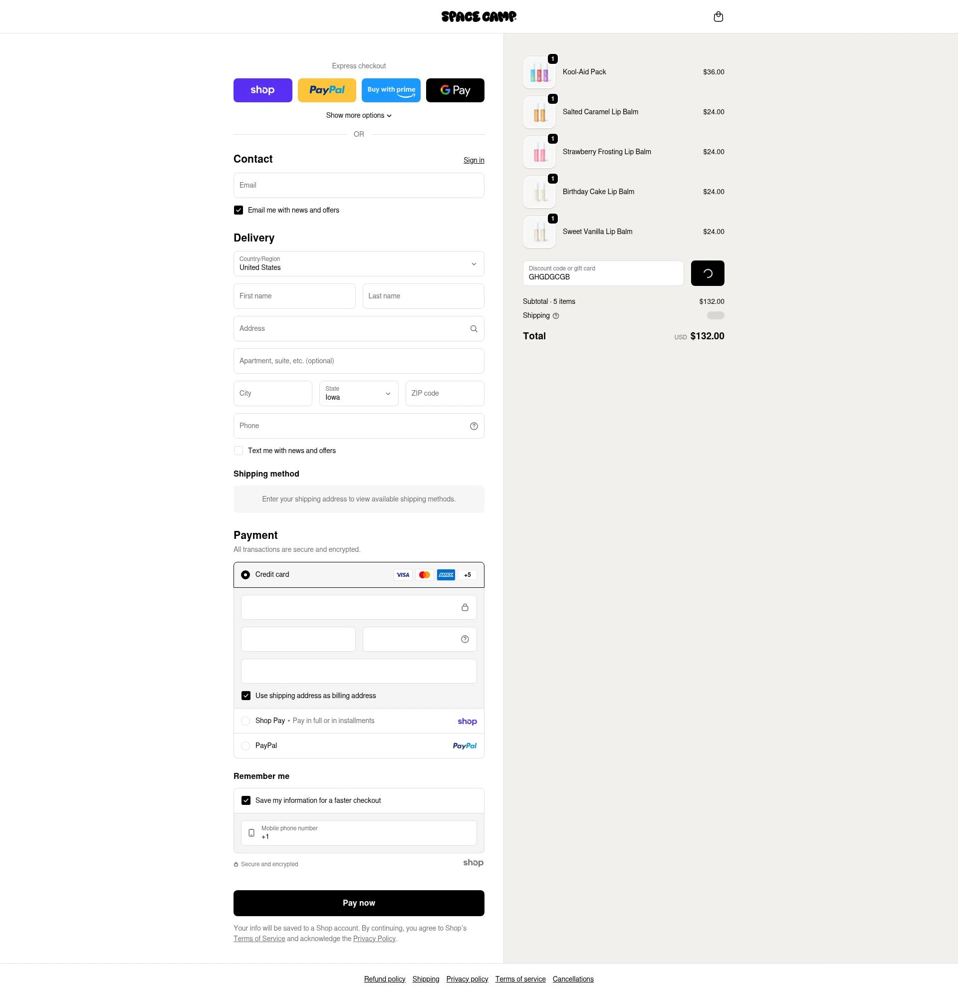 Space Camp Wellness checkout page showing Space Camp Wellness discount code box | Screenshot taken by SimplyCodes community member on Jan 26, 2026