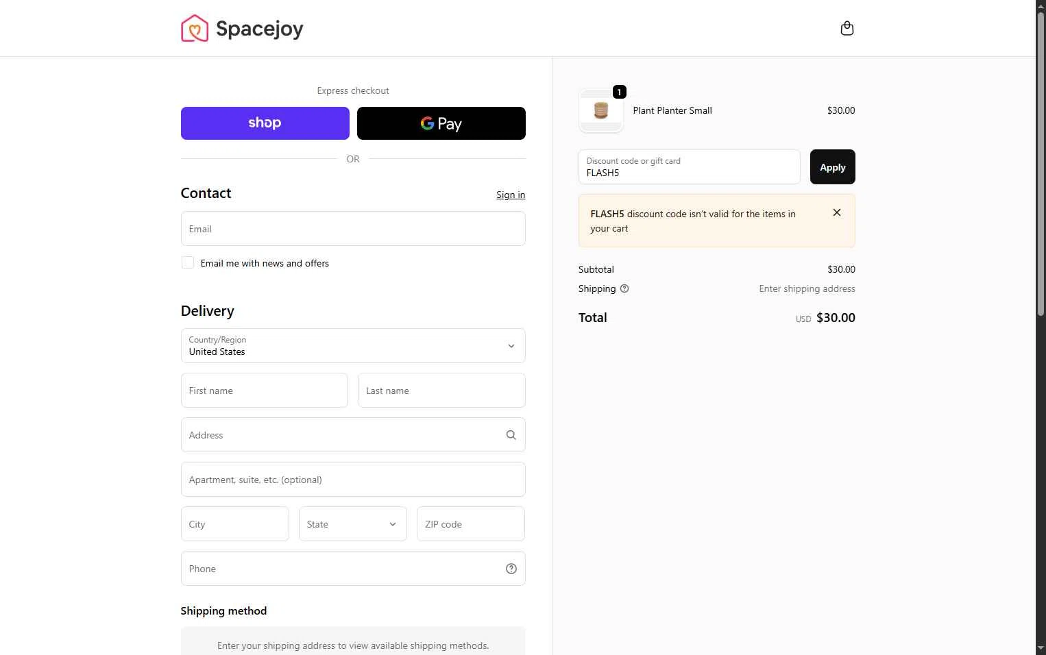 Spacejoy checkout page showing Spacejoy promo code box | Screenshot taken by SimplyCodes community member on Nov 20, 2025