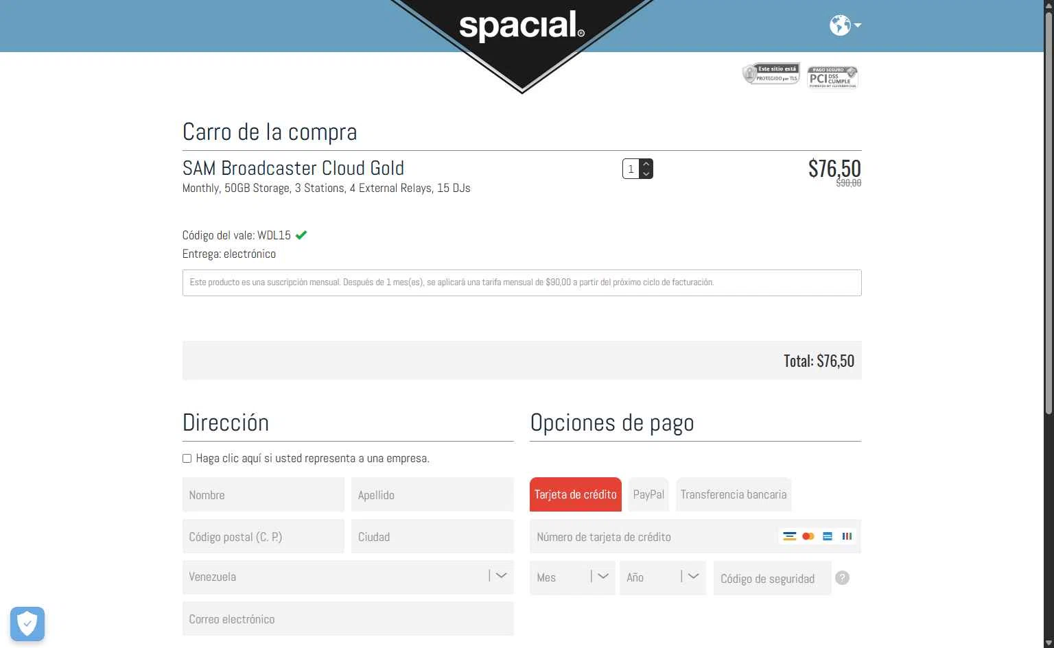 Spacial checkout page showing Spacial promo code box | Screenshot taken by SimplyCodes community member on Jan 6, 2026