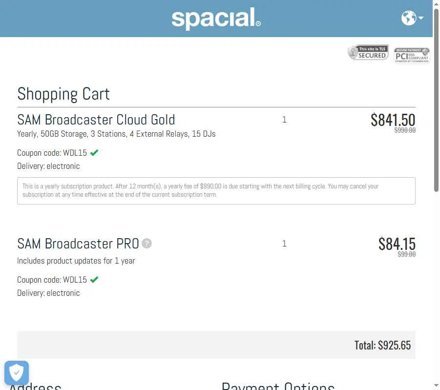 Spacial checkout page showing Spacial promo code box | Screenshot taken by SimplyCodes community member on Jun 21, 2025