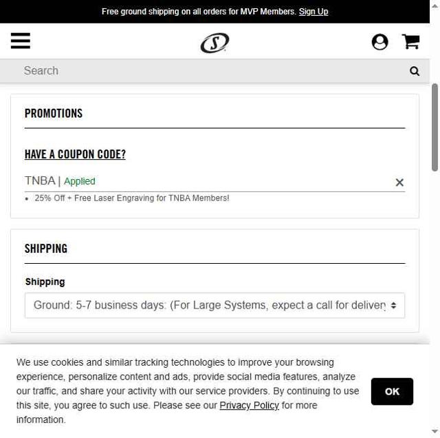 Spalding checkout page showing Spalding promo code box | Screenshot taken by SimplyCodes community member on Jun 11, 2025