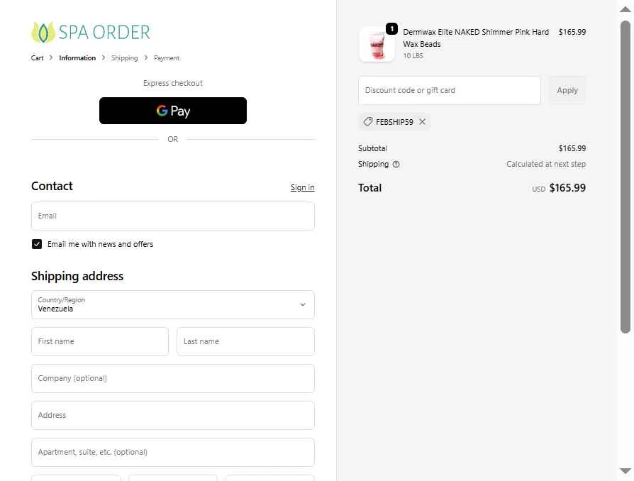 Spa Order checkout page showing Spa Order discount code box | Screenshot taken by SimplyCodes community member on Feb 17, 2026