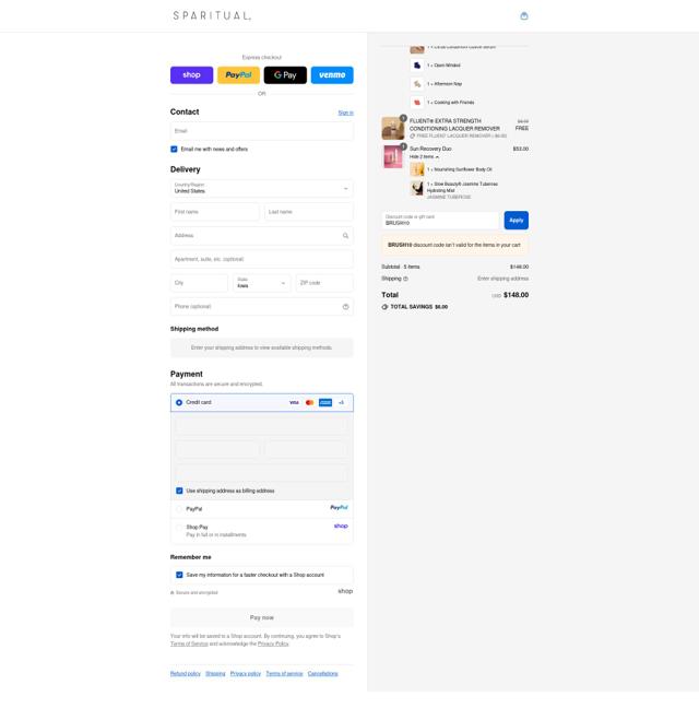 Sparitual checkout page showing Sparitual promo code box | Screenshot taken by SimplyCodes community member on Sep 15, 2025