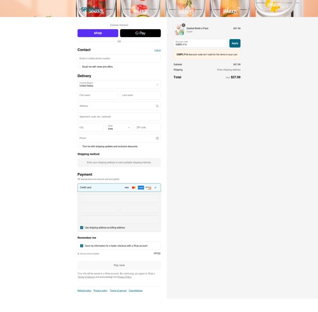 Sparkel checkout page showing Sparkel promo code box | Screenshot taken by SimplyCodes community member on Sep 1, 2025