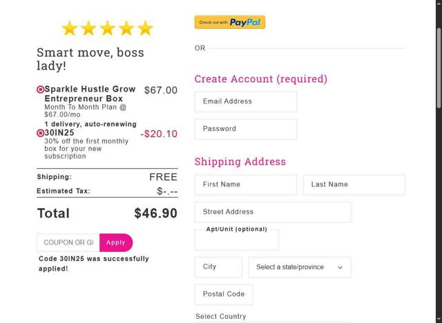 Sparkle Hustle Grow checkout page showing Sparkle Hustle Grow coupon code box | Screenshot taken by SimplyCodes community member on Sep 15, 2025