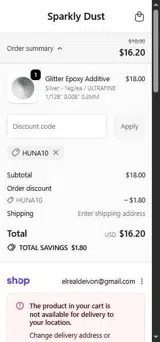 HUNA10 coupon verification screenshot