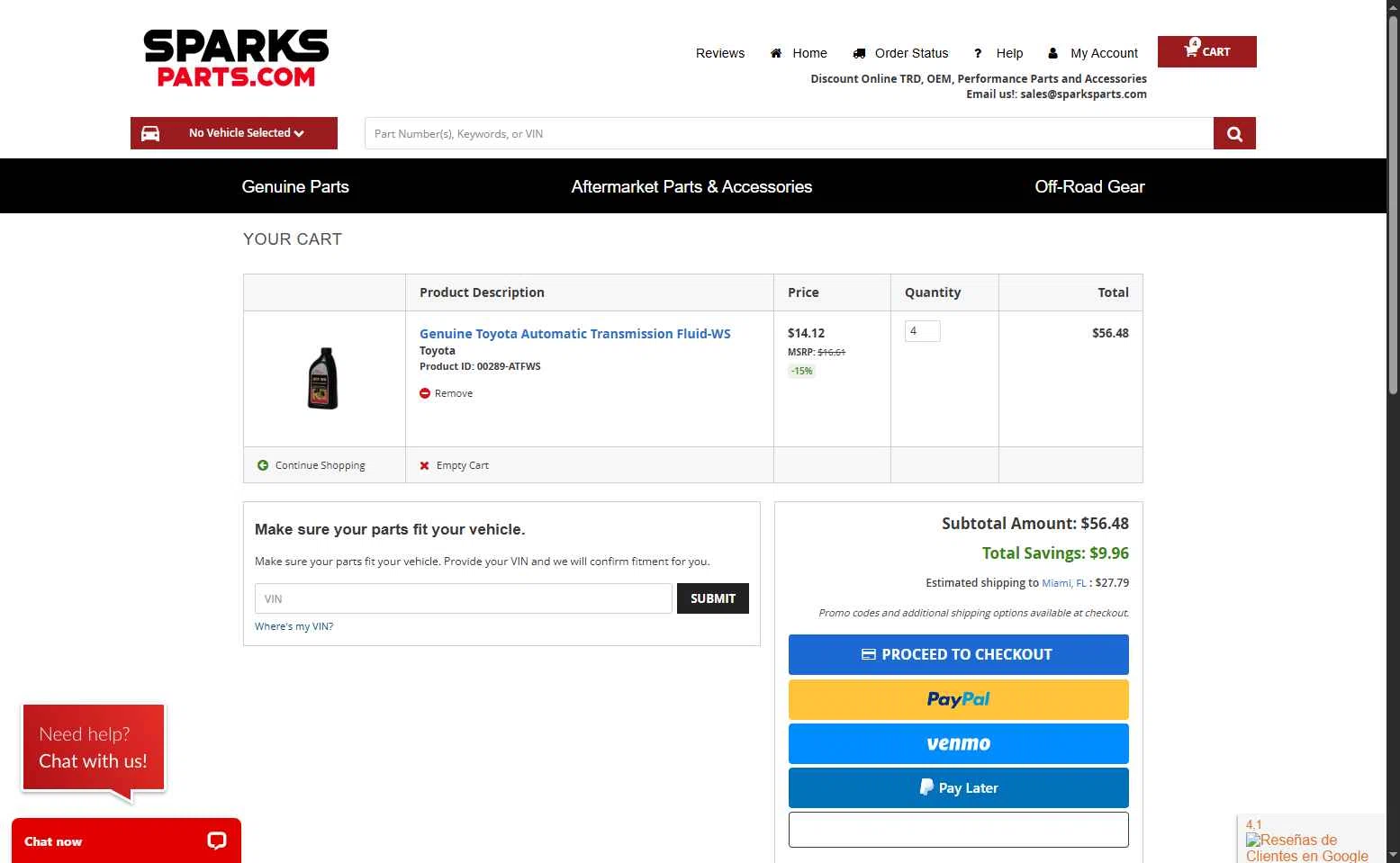 Sparks Parts checkout page showing Sparks Parts promo code box | Screenshot taken by SimplyCodes community member on Jul 23, 2025