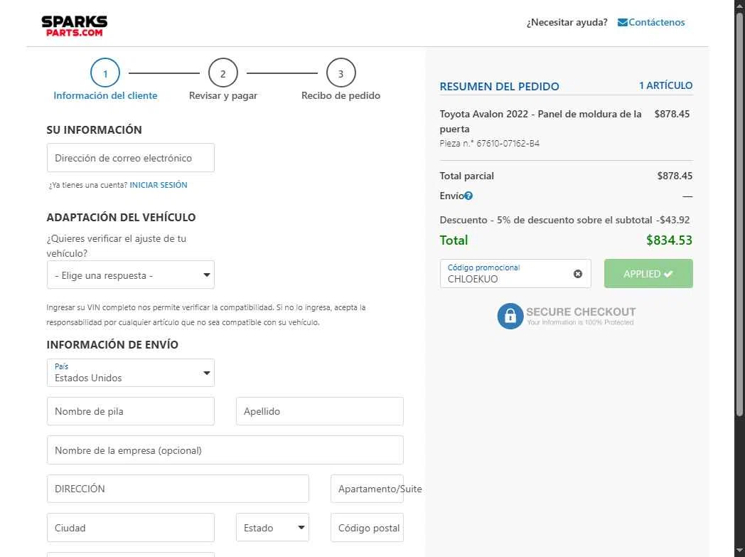 Sparks Parts checkout page showing Sparks Parts promo code box | Screenshot taken by SimplyCodes community member on Nov 26, 2025