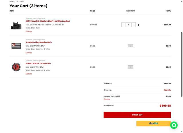 Spartan Armor Systems checkout page showing Spartan Armor Systems coupon code box | Screenshot taken by SimplyCodes community member on Sep 11, 2025