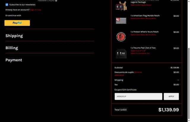 Spartan Armor Systems checkout page showing Spartan Armor Systems coupon code box | Screenshot taken by SimplyCodes community member on Sep 11, 2025