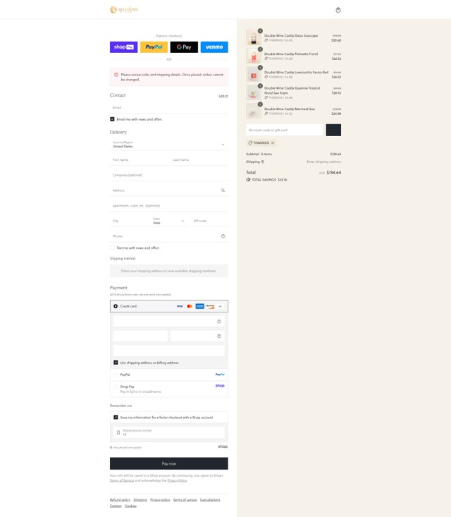 Spartina 449 checkout page showing Spartina 449 promo code box | Screenshot taken by SimplyCodes community member on Aug 22, 2025