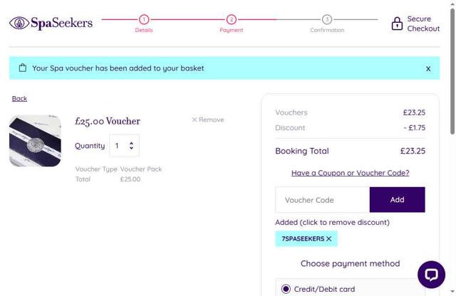 SpaSeekers checkout page showing SpaSeekers promo code box | Screenshot taken by SimplyCodes community member on Jul 6, 2025