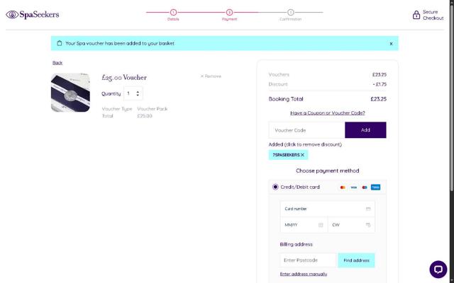 SpaSeekers checkout page showing SpaSeekers promo code box | Screenshot taken by SimplyCodes community member on Jun 7, 2025