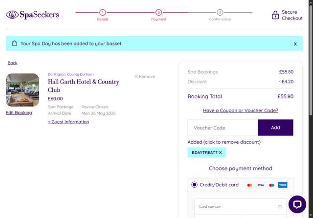 SpaSeekers checkout page showing SpaSeekers promo code box | Screenshot taken by SimplyCodes community member on May 20, 2025
