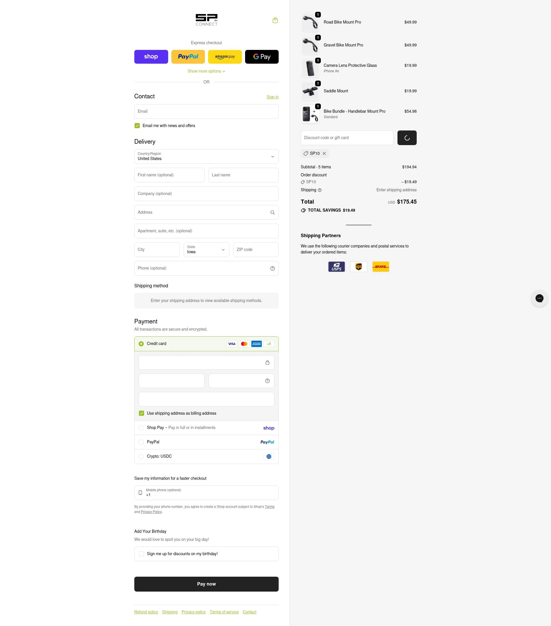 SP Connect checkout page showing SP Connect discount code box | Screenshot taken by SimplyCodes community member on Feb 9, 2026