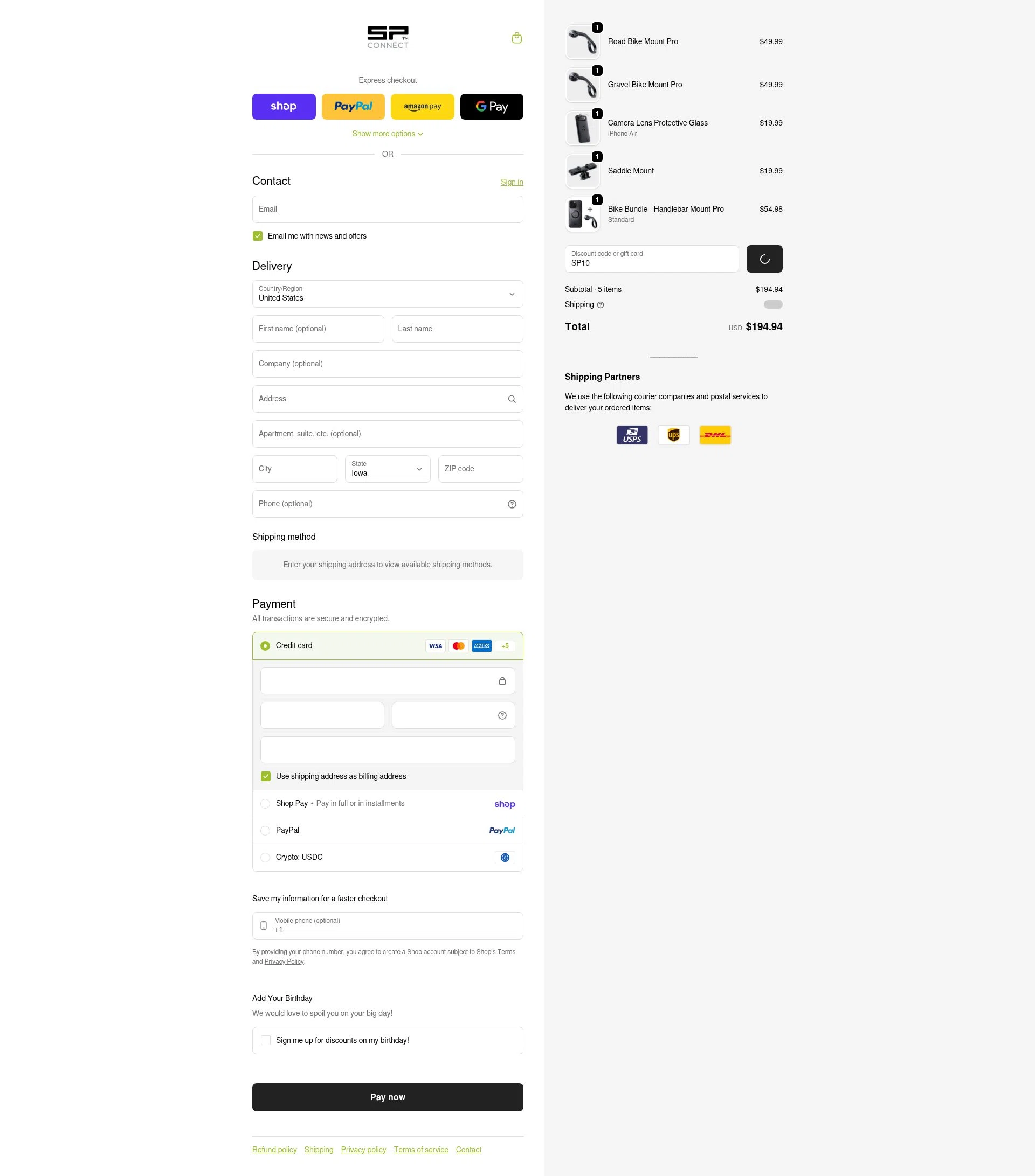 SP Connect checkout page showing SP Connect discount code box | Screenshot taken by SimplyCodes community member on Feb 11, 2026