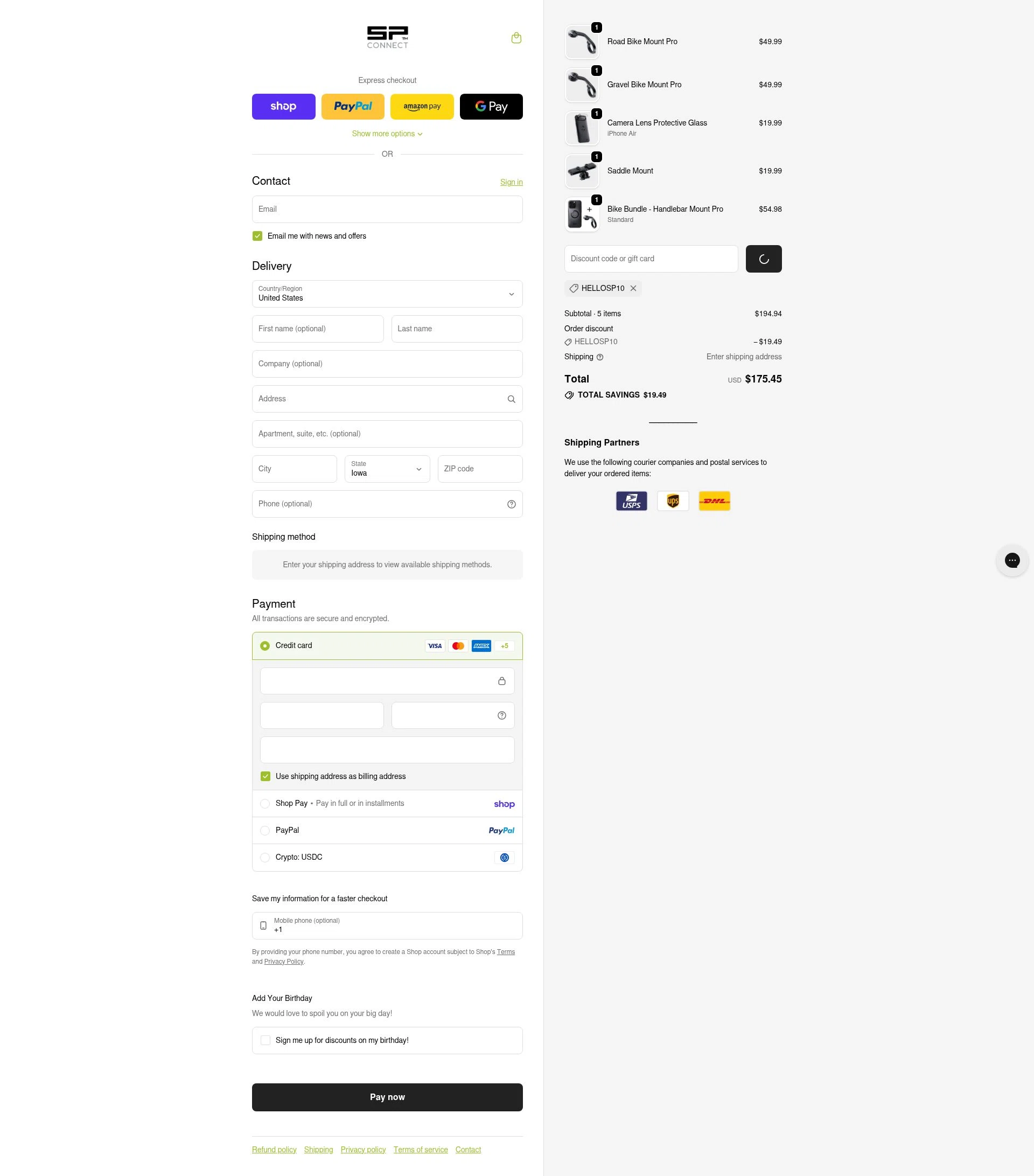 SP Connect checkout page showing SP Connect discount code box | Screenshot taken by SimplyCodes community member on Feb 12, 2026