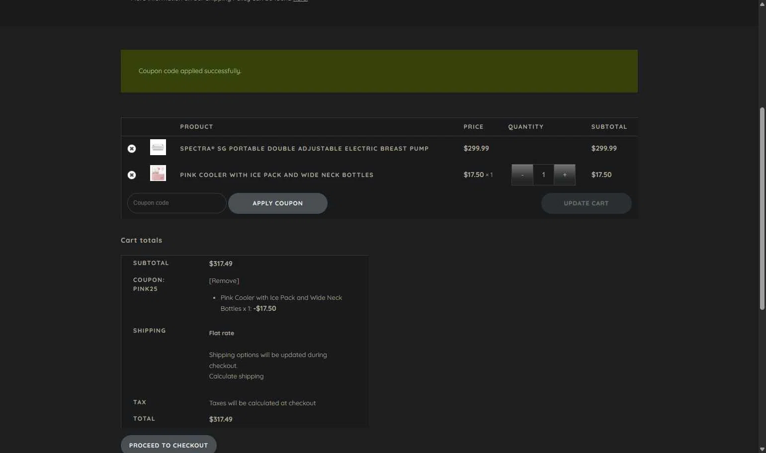 Spectra Baby USA checkout page showing Spectra Baby USA coupon code box | Screenshot taken by SimplyCodes community member on Nov 5, 2025