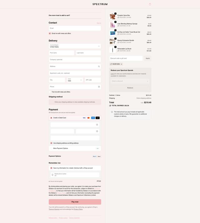 Spectrum Collections checkout page showing Spectrum Collections promo code box | Screenshot taken by SimplyCodes community member on Oct 3, 2025