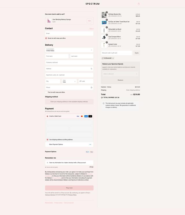Spectrum Collections checkout page showing Spectrum Collections promo code box | Screenshot taken by SimplyCodes community member on Sep 12, 2025