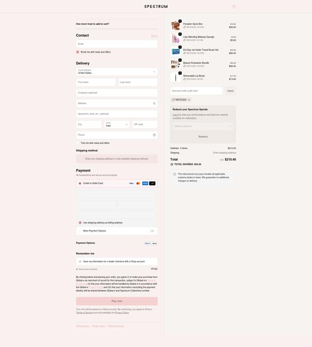 Spectrum Collections checkout page showing Spectrum Collections promo code box | Screenshot taken by SimplyCodes community member on Oct 3, 2025